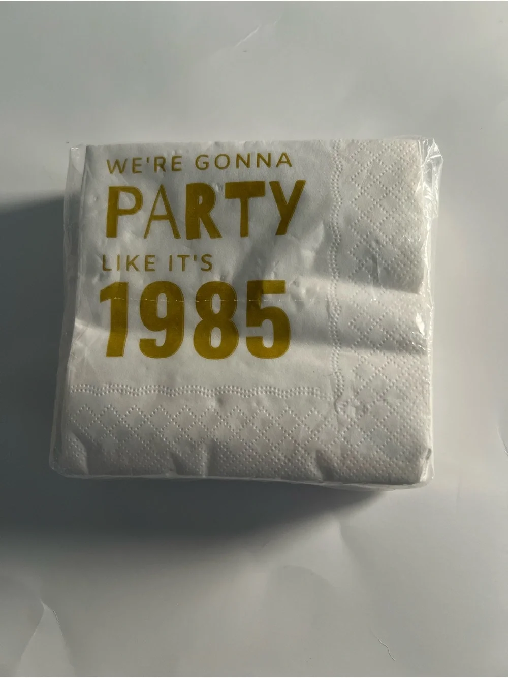 News Gold Foil 'Party Like It's 1985' White Cocktail Napkins